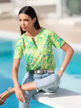 Блузка Heine с принтом, цвет Limone-Aqua-Bedruckt