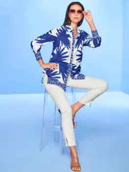 Блузка Heine с принтом, цвет Royalblau-Ecru-Bedruckt