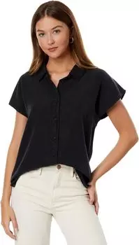 Блузка Hi-Lo на пуговицах с короткими рукавами из тенселя с эффектом потертости Mod-o-doc, черный
