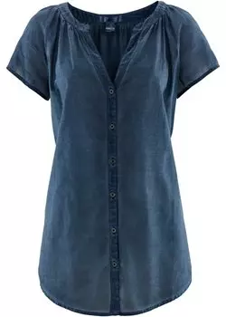 Блузка холодного окрашивания из натурального хлопка короткие рукава Bpc Bonprix Collection, синий