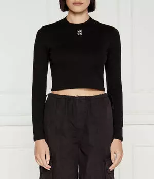Блузка Hugo Cropped Fit, черный