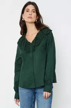 Блузка из 100% хлопка с воротником стойкой на пуговицах Another Sunday, зеленый