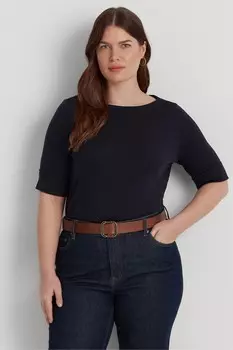 Блузка из эластичного хлопка с вырезом лодочкой Lauren Ralph Lauren, синий