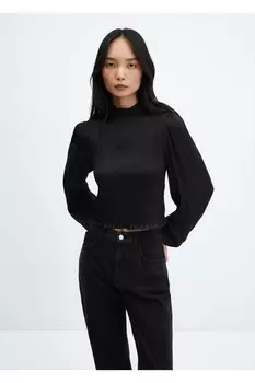 Блузка из атласа со сборками Mango, черный