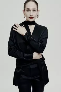 Блузка из атласной драпированной ткани ZARA, черный