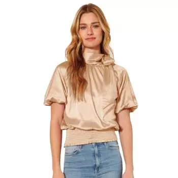 Блузка из цельного атласа с присборенной талией FASHNZFAB, светло-серый