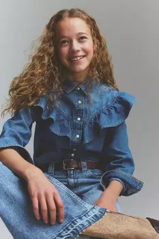 Блузка из денима с оборкой H&M, синий