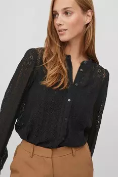 Блузка из джерси с длинными рукавами и кружевом на пуговицах Vila, черный