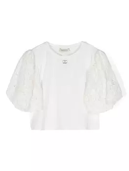 Блузка из джерси с кружевными рукавами TWINSET Kids, белый