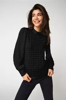 Блузка из джерси с кружевом и прозрачными рукавами Jdy, черный
