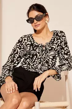 Блузка из фактурного джерси с длинными рукавами Friends Like These, черный