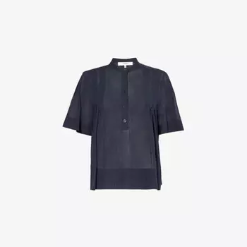 Блузка из хлопка с короткими рукавами и складками Frame, синий