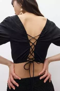 Блузка из хлопка с кружевом H&M, черный