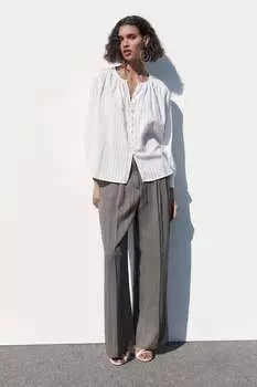 Блузка из хлопка с металлической нитью ZARA, устричный белый