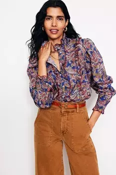 Блузка из хлопка с оборками Boden, синий