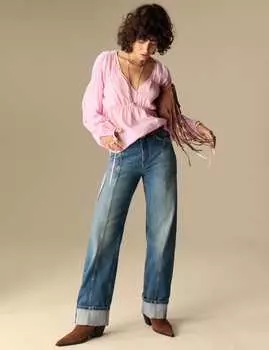 Блузка из хлопка с V-образным вырезом и отделкой швом Per Una, цвет Carnation