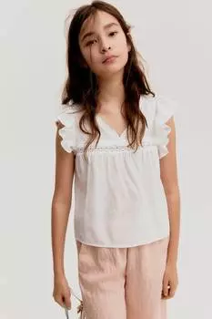 Блузка из хлопка с воланами H&M, белый