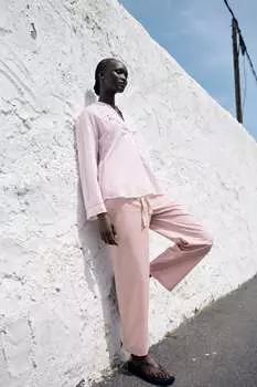 Блузка из хлопка с вышивкой ZARA, розовый
