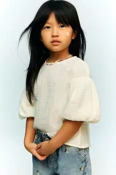 Блузка из хлопкового муслина H&M, белый