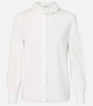 Блузка из хлопкового поплина с кружевной отделкой Saint Laurent, Craie