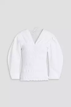 Блузка из хлопкового поплина с присборенными краями GANNI, белый