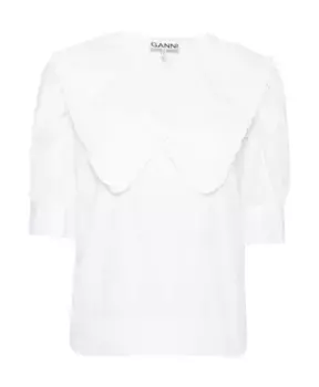 Блузка из хлопкового поплина с рюшами Ganni, белый