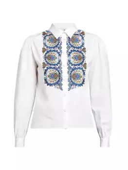 Блузка из хлопкового поплина с узором пейсли Etro, белый