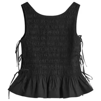 Блузка из хлопкового поплина с завязками Ganni, черный