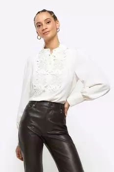 Блузка из крепа с цветочной аппликацией River Island, бежевый