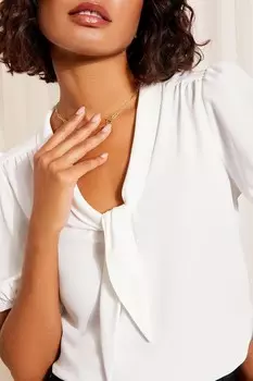 Блузка из крепа с короткими рукавами и бантом спереди Friends Like These, белый