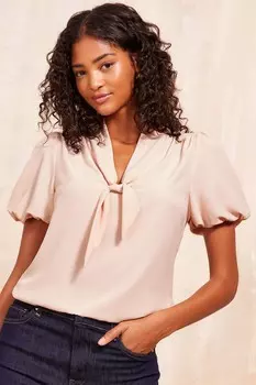 Блузка из крепа с короткими рукавами и бантом спереди Friends Like These, белый