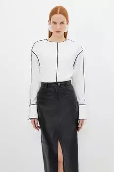 Блузка из креповой ткани с контрастной окантовкой на спине Karen Millen, белый