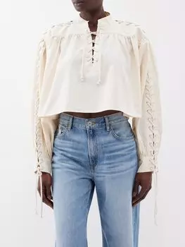 Блузка из льна с завязками на рукавах Re/Done, белый