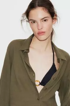 Блузка из льняной смеси H&M, зеленый