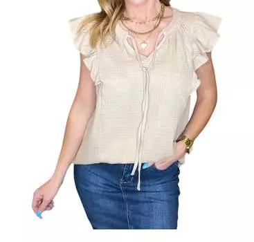 Блузка из марли с вырезом-замочной скважиной в цвете Taupe ANDREE BY UNIT, серо-коричневый