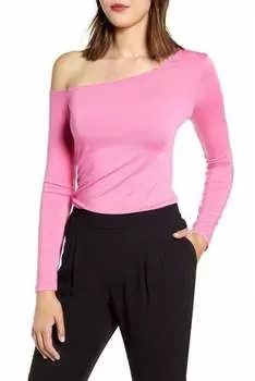 Блузка из модала на одно плечо с присборенной боковой частью розового цвета Halogen