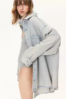 Блузка из мягкого денима с перьями H&M, синий