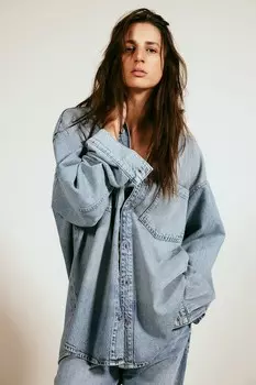 Блузка из мягкого денима с перьями H&M, синий