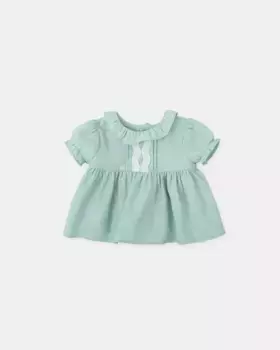 Блузка из муслина для девочки с кружевной отделкой Tutto Piccolo, цвет Verde Agua