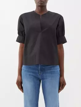 Блузка из органического хлопка и поплина с пышными рукавами FRAME, черный