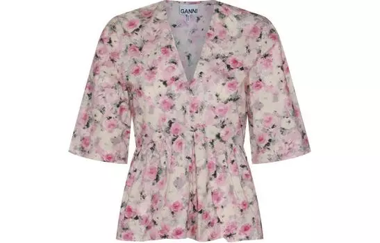 Блузка из органического хлопка с цветочным принтом GANNI, розовый