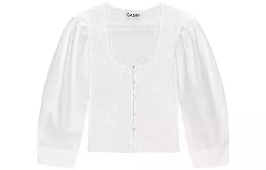 Блузка из органического хлопкового поплина GANNI, Bright Pure White