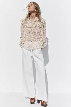 Блузка из плюметиса с принтом ZARA, цвет Tans