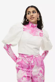 Блузка из поплина с пышными рукавами H&M, бежевый