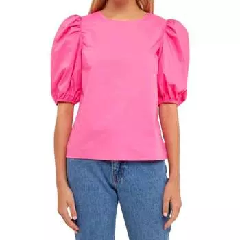 Блузка из поплина с рукавами-фонариками цвета фуксии English Factory, фуксия