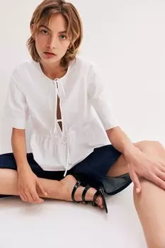 Блузка из поплина с завязками H&M, белый