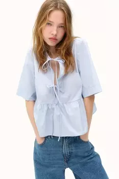 Блузка из поплина с завязками H&M, голубой