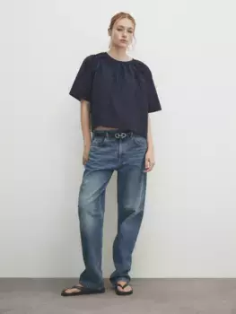 Блузка из поплина со сборками Massimo Dutti, синий