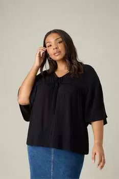 Блузка из присборенной ткани с завязкой спереди сверху Live Unlimited, черный