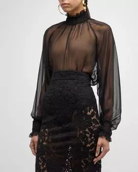 Блузка из прозрачного шифона со сборками Dolce&Gabbana, цвет Black
